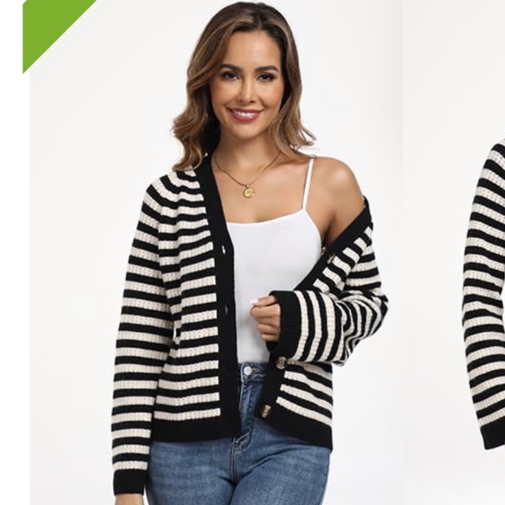 NWT Mimiwood Striped Black and White Women's Cardigan Sweater